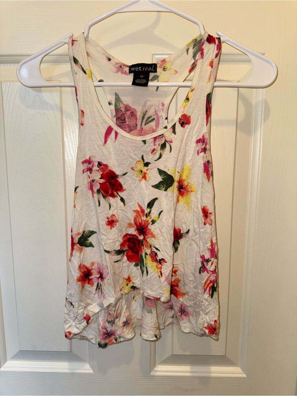 Wet Seal White Floral Racerback Tank Top